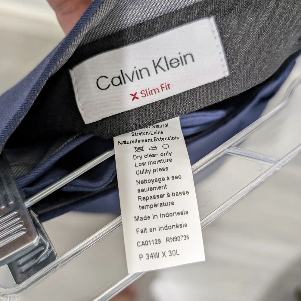 ‼️SOLD‼️ 100% Wool Calvin Klein Men's Blue Suit Formal Slim Fit 42S, 34X30 - Picture 7 of 11